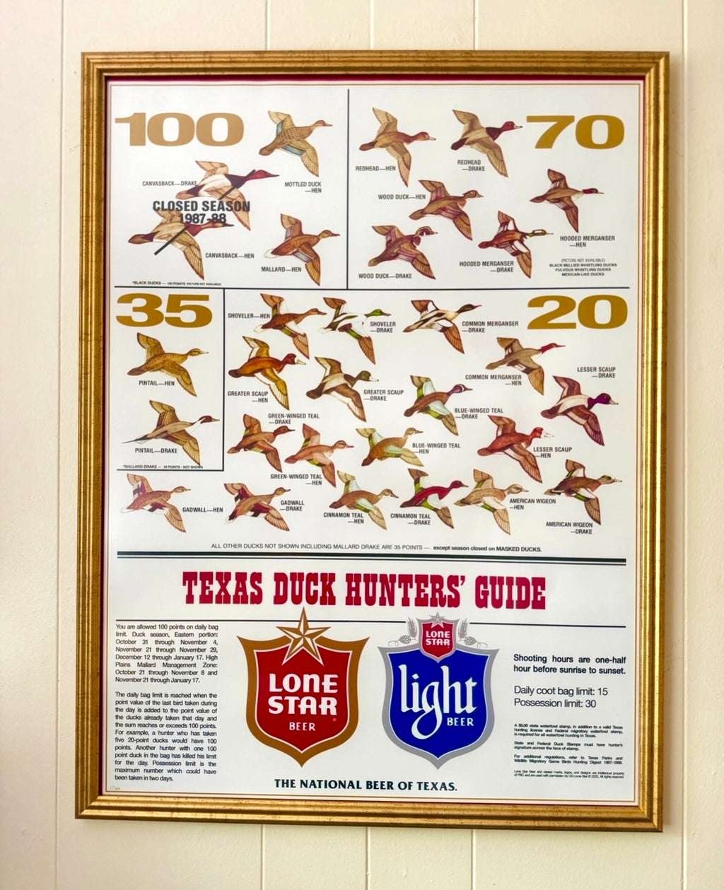 Texas Duck Hunter's Guide 1987 Points system Replica Poster Lone Star beer Print