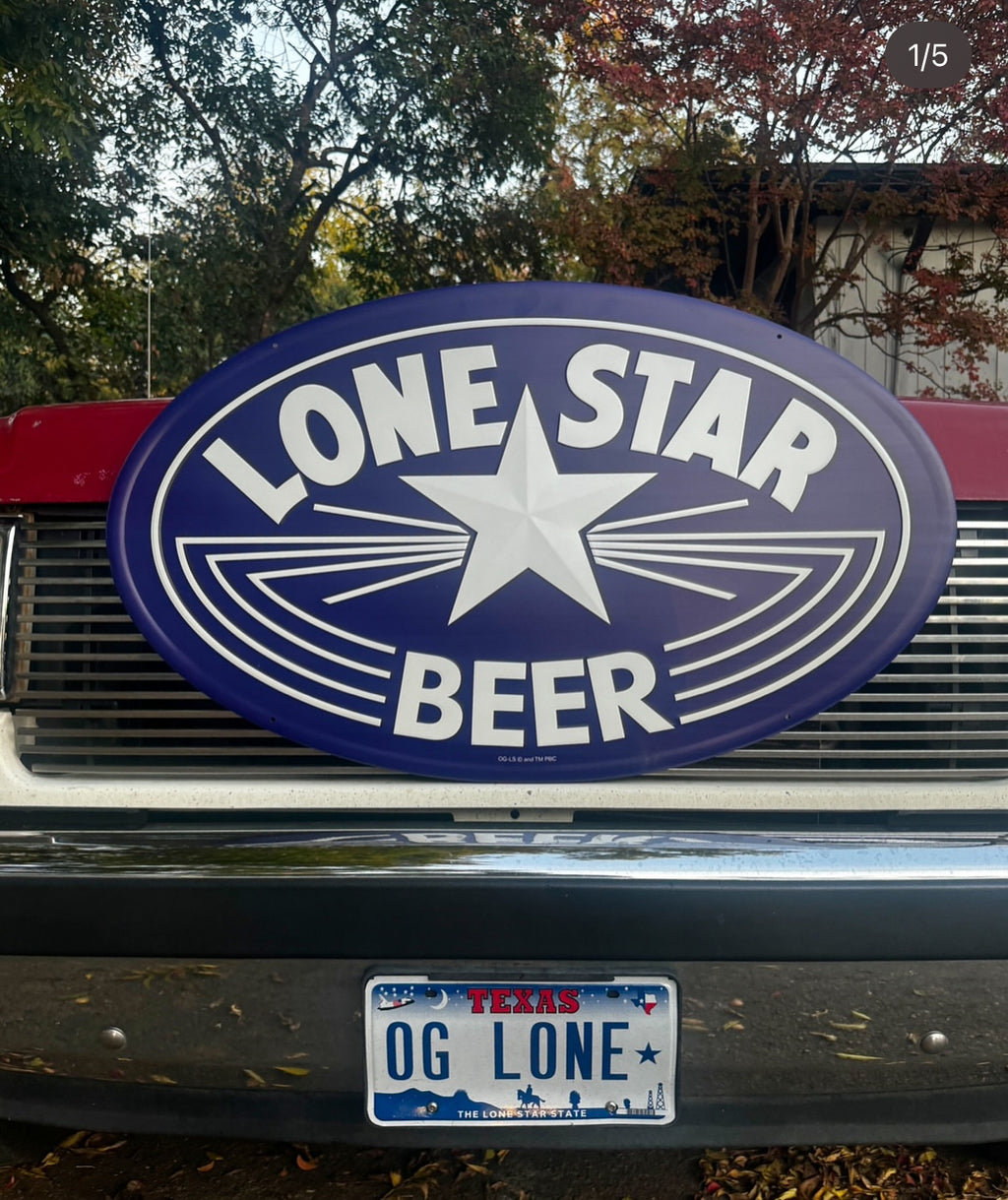 [Free shipping] Embossed Lone Star Beer Oval Tacker Sign w/ a Faceted Star