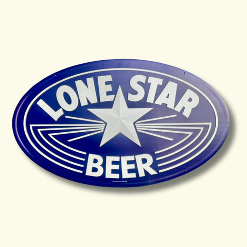 3ft Embossed Lone Star Beer Oval Tacker Wall Sign w/ a Faceted Star