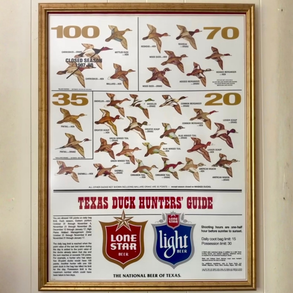 1987 Lone Star Beer Texas Duck Hunters’ Guide Points System Print (Free Shipping!)