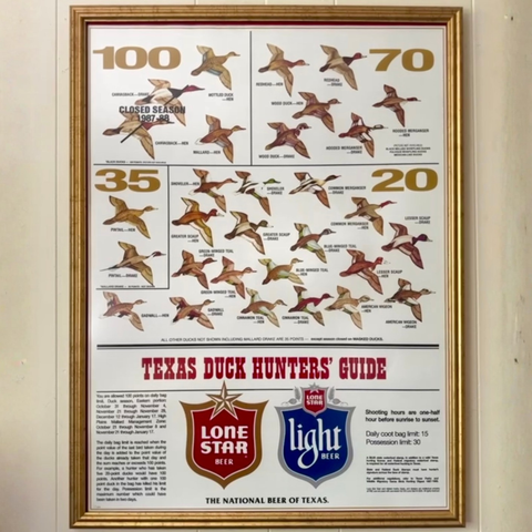 1987 Lone Star Beer Texas Duck Hunters’ Guide Points System Print