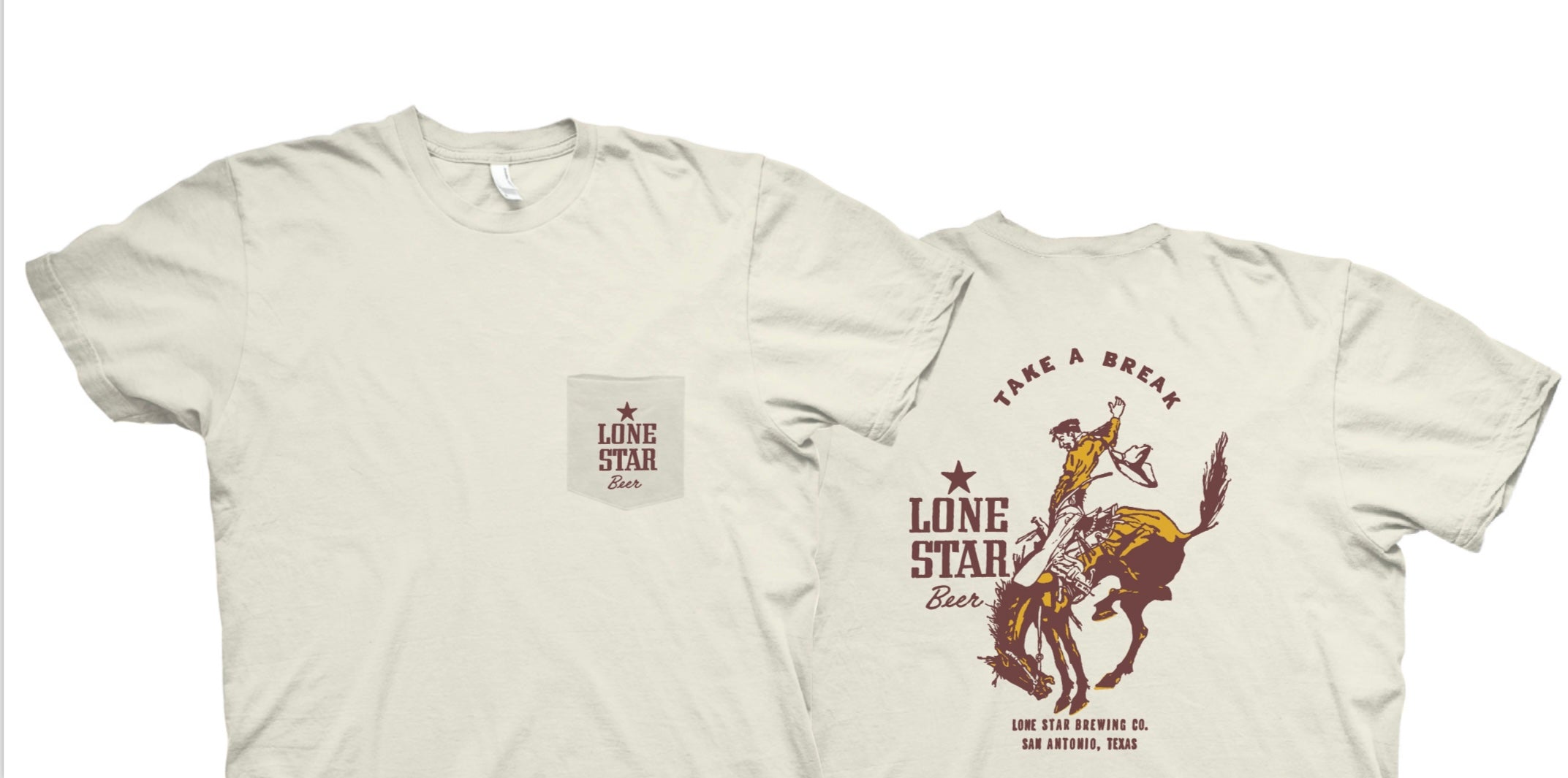 Lone Star Beer T Shirt Pocket Tee with Cowboy on the back from lone star brewing co. San Antonio texas