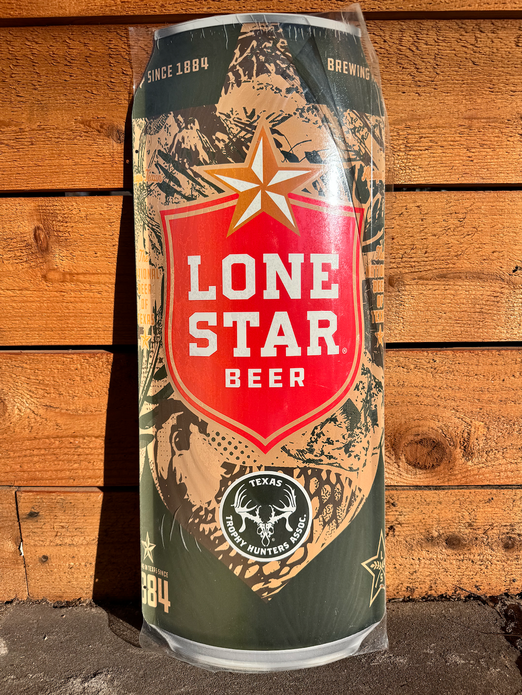 Lone Star Beer X Texas Trophy Hunters Association Camo Can Tacker Sign