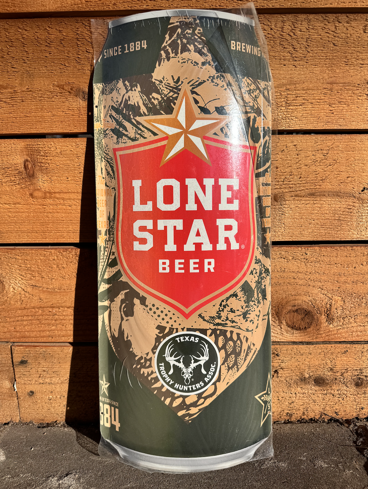 Lone Star Beer X Texas Trophy Hunters Association Camo Can Tacker Sign