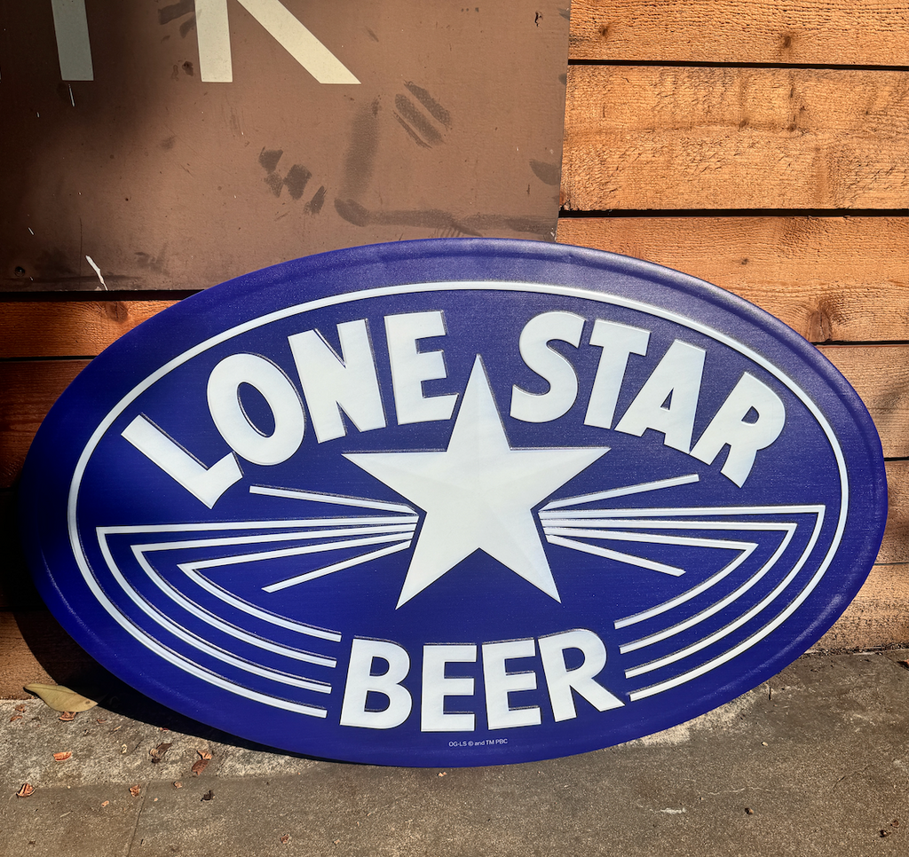 [Free shipping] Embossed Lone Star Beer Oval Tacker Sign w/ a Faceted Star
