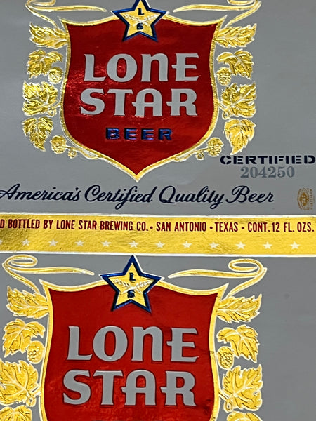 Uncut sheet of 1959 Lone Star Long Neck Labels