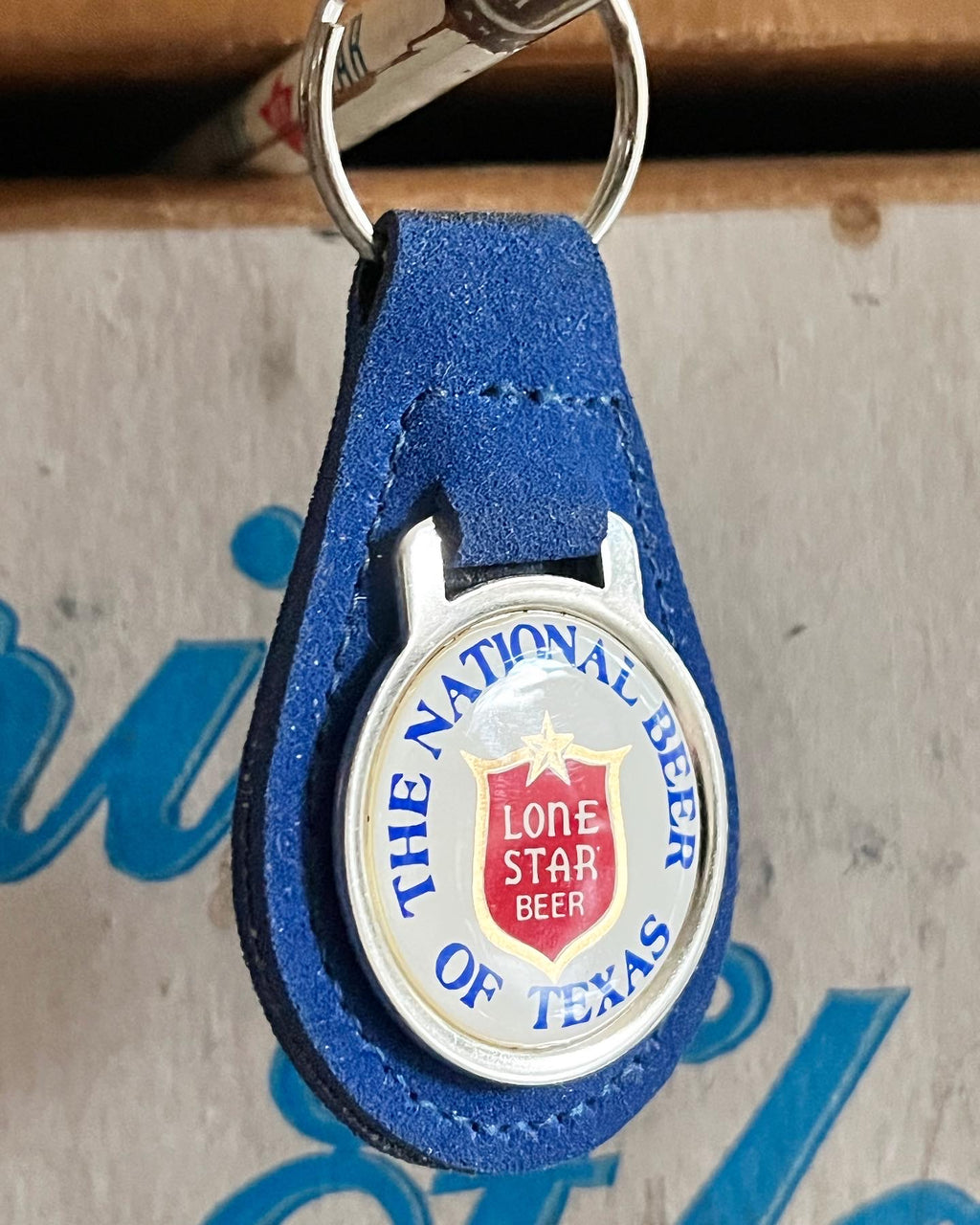 Blue Leather Lone Star Keychain