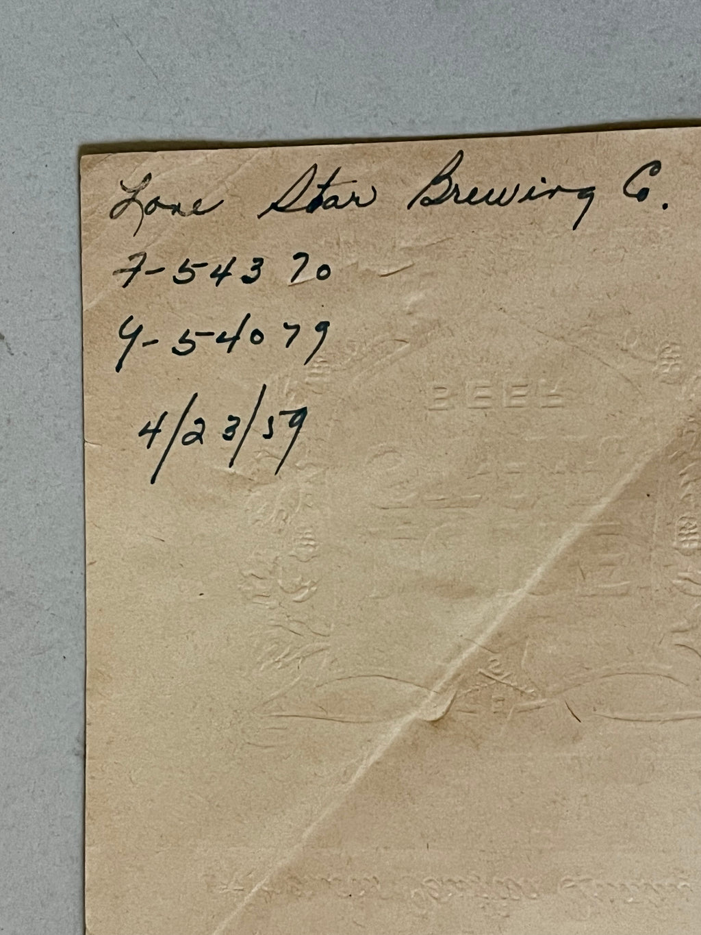 1959 Set of Sheets of Lone Star Embossed Foil Longneck Bottle Labels, with neck label and original bottle.