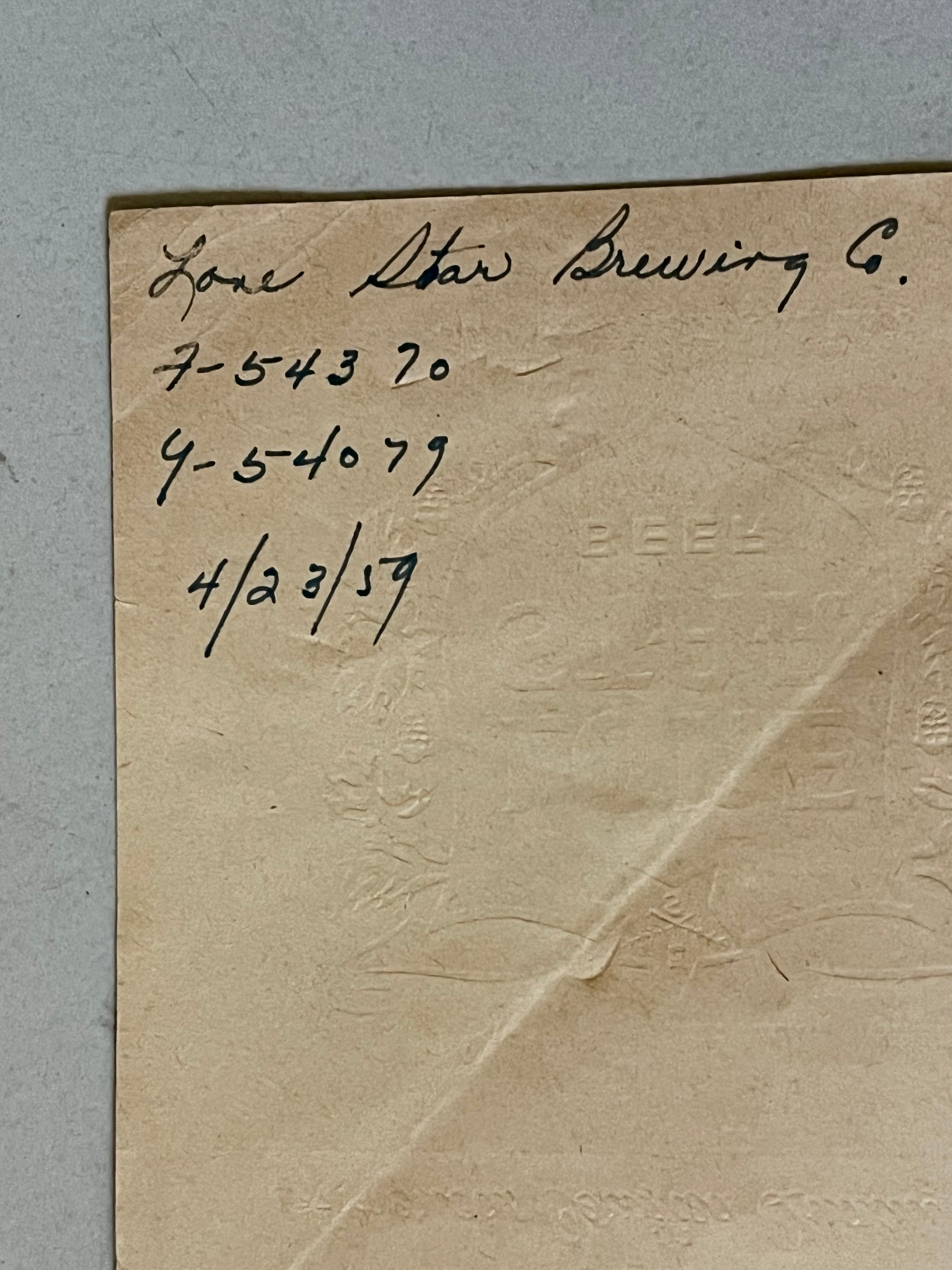 1959 Set of Sheets of Lone Star Embossed Foil Longneck Bottle Labels, with neck label and original bottle.