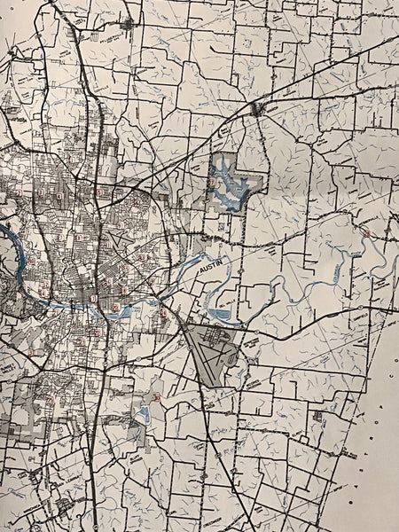 1977 Lone Star Travis County Waterways Map/poster