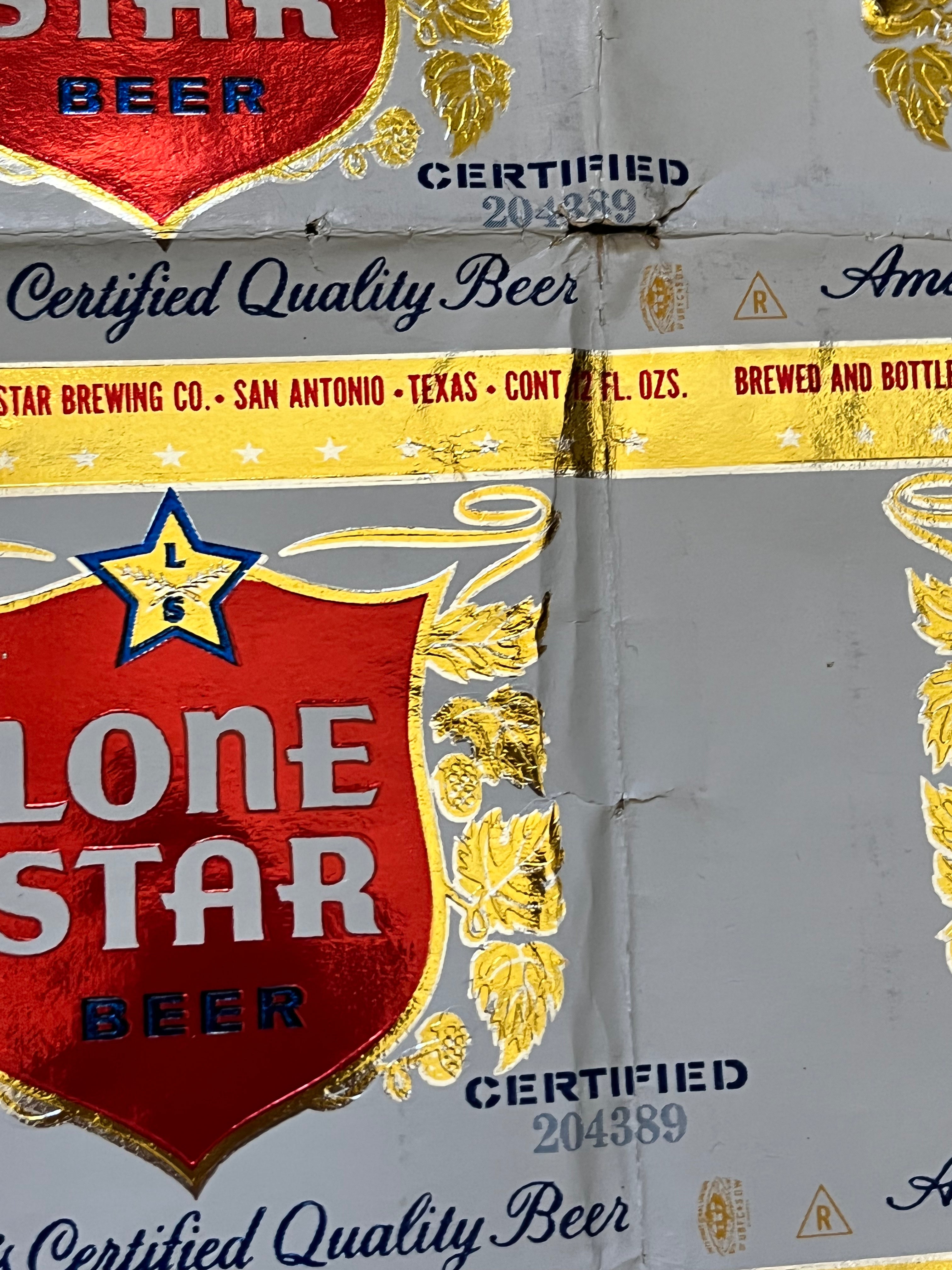 1959 Set of Sheets of Lone Star Embossed Foil Longneck Bottle Labels, with neck label and original bottle.