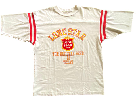 70’s Lone Star White National Beer of Texas Tee with Stripes on Sleeves