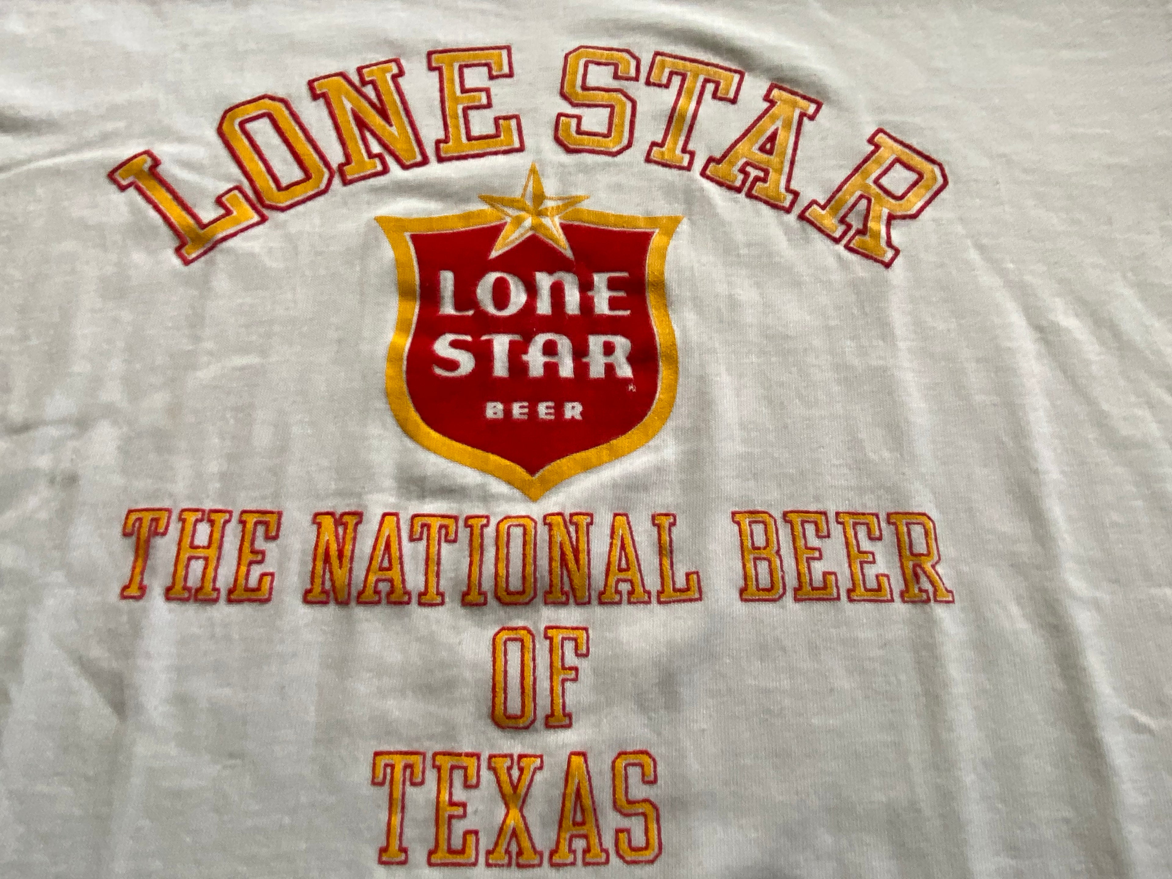 70’s Lone Star White National Beer of Texas Tee with Stripes on Sleeves