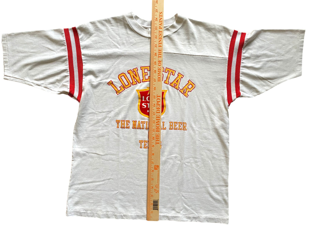 70’s Lone Star White National Beer of Texas Tee with Stripes on Sleeves