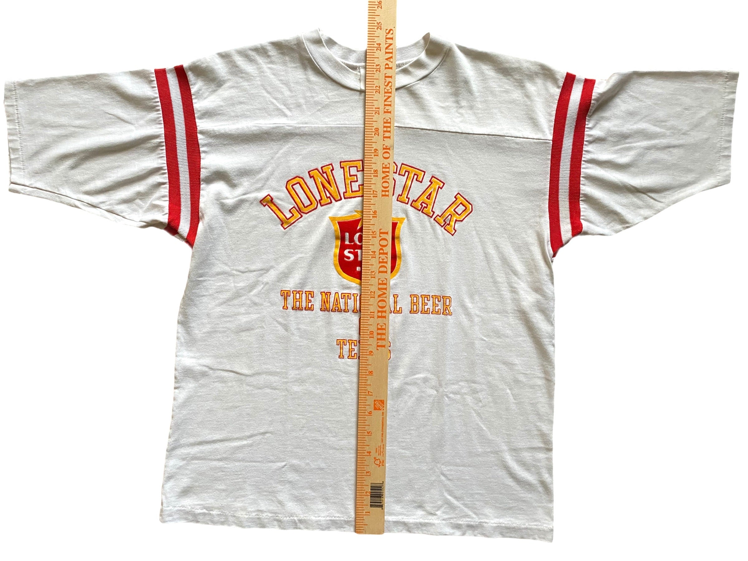 70’s Lone Star White National Beer of Texas Tee with Stripes on Sleeves