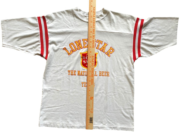 70’s Lone Star White National Beer of Texas Tee with Stripes on Sleeves