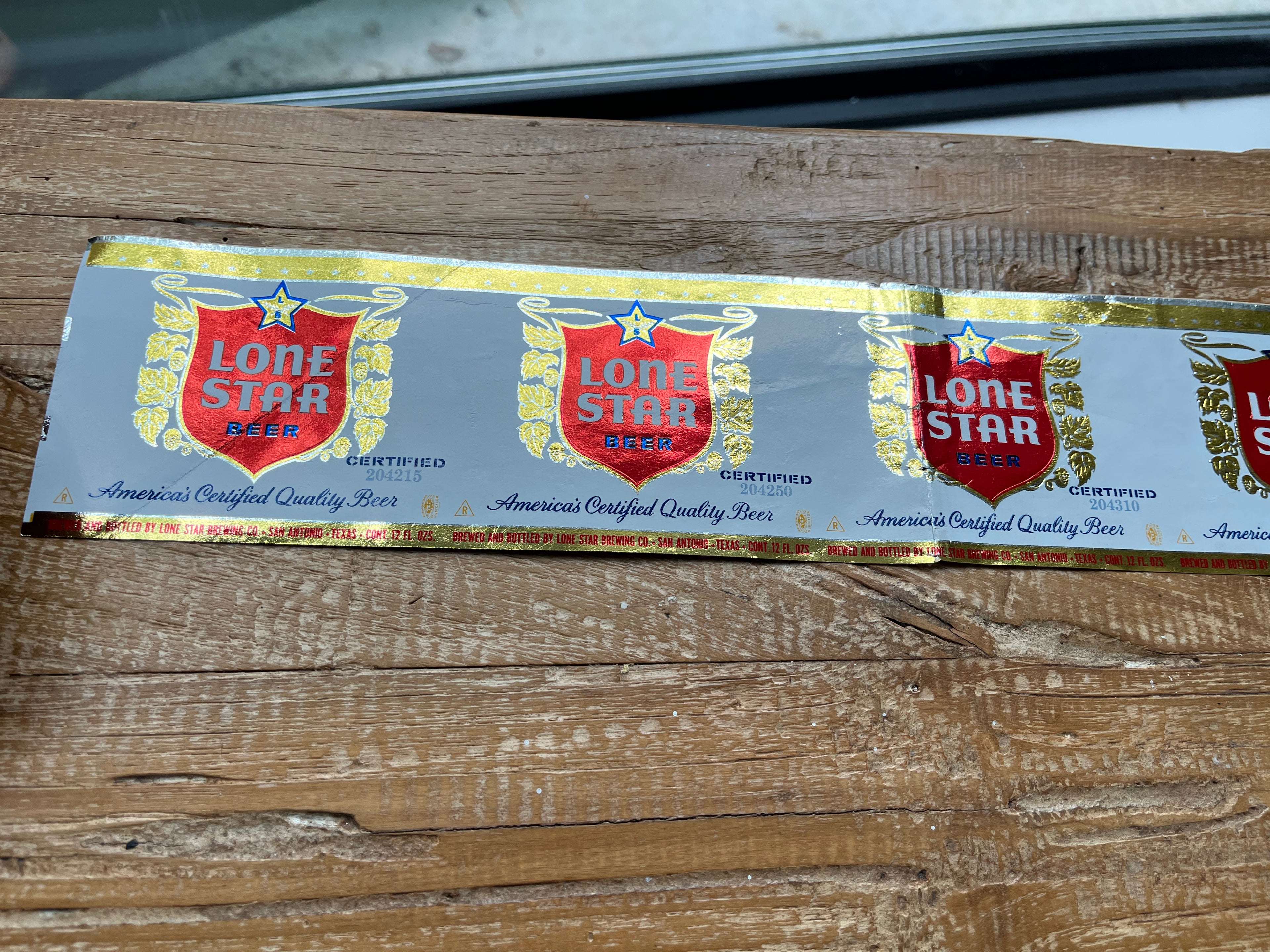 Six Pack Strip of Lone Star Longneck Bottle Labels