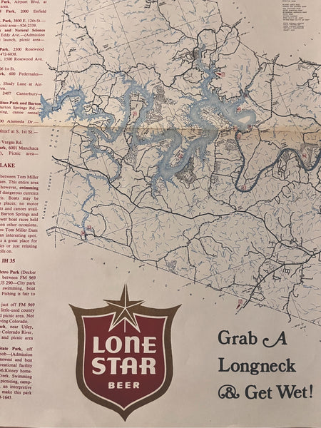 1977 Lone Star Travis County Waterways Map/poster
