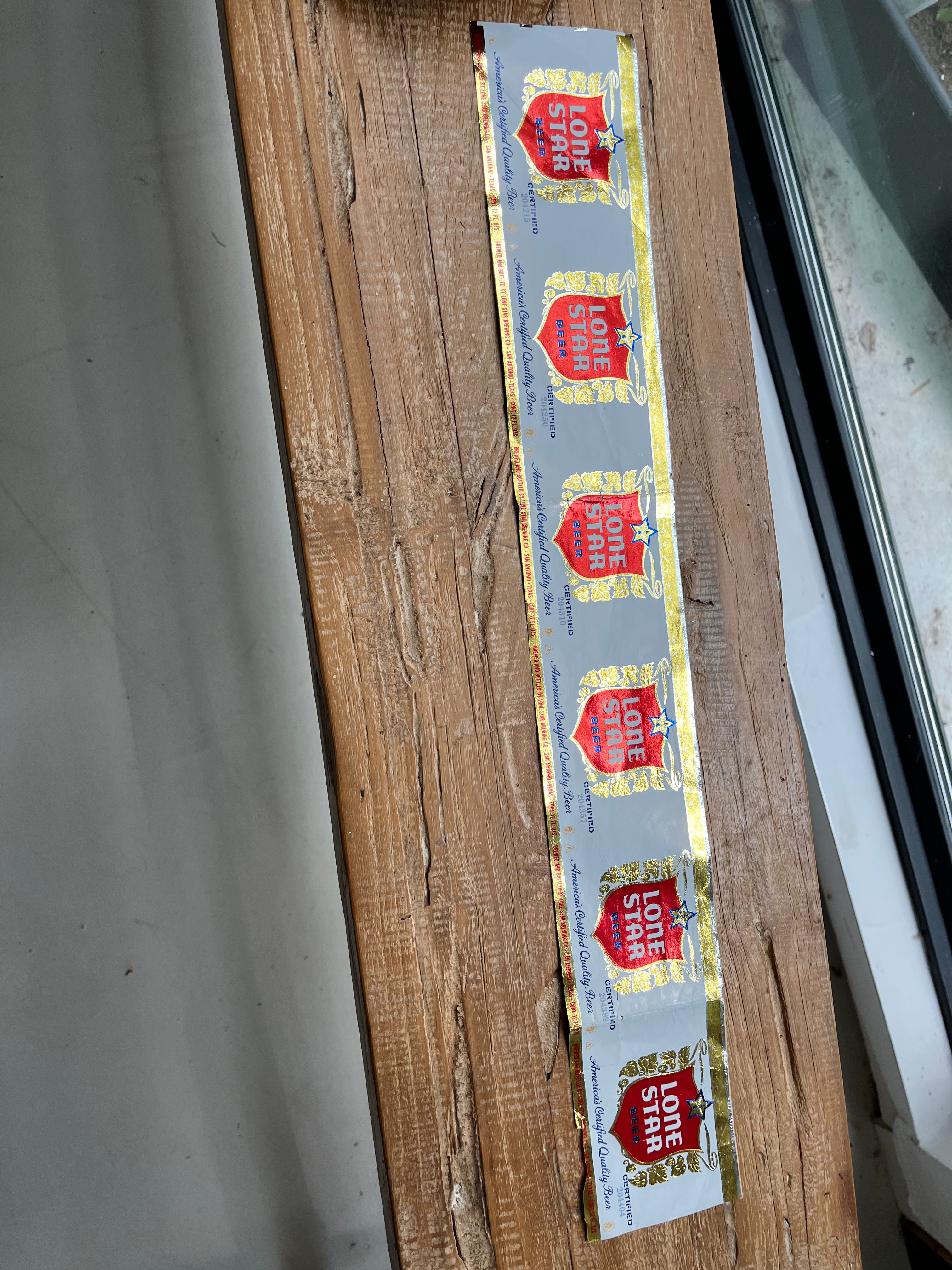 Six Pack Strip of Lone Star Longneck Bottle Labels