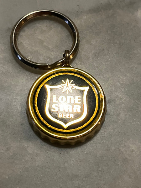 Lone Star Gold and Green Cork Lined Bottle cap keychain