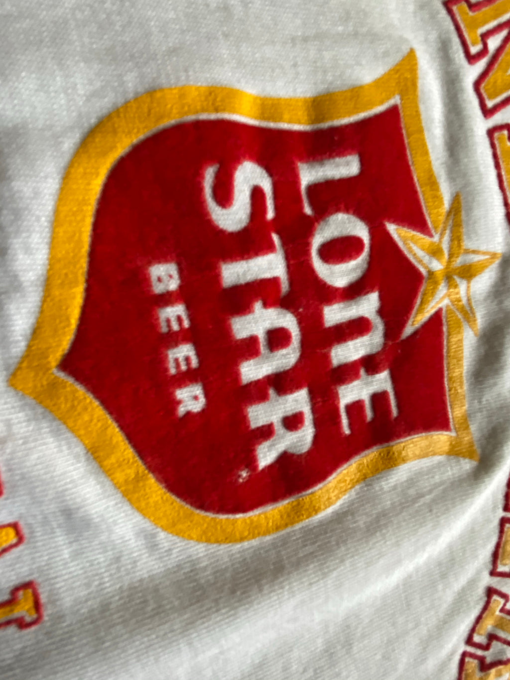 70’s Lone Star White National Beer of Texas Tee with Stripes on Sleeves