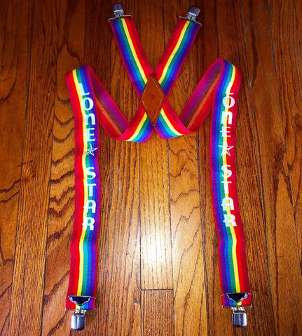 70’s Lone Star Rainbow Suspenders w/ Leather Back
