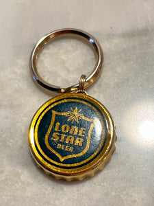 Lone Star Gold and Green Cork Lined Bottle cap keychain